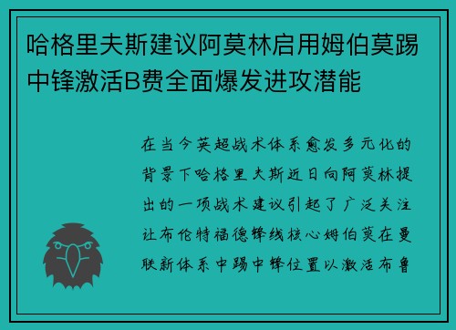 哈格里夫斯建议阿莫林启用姆伯莫踢中锋激活B费全面爆发进攻潜能