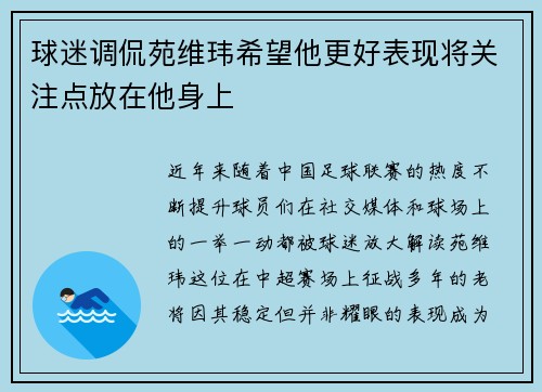 球迷调侃苑维玮希望他更好表现将关注点放在他身上